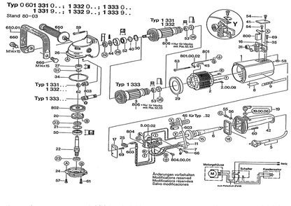 Section 1 Diagram and Parts List for 0601332033  Bosch Sander Grinder