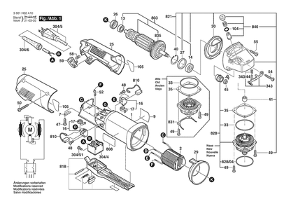 Section 1 Diagram and Parts List for 1811 3601H32A10 Bosch Angle Grinder