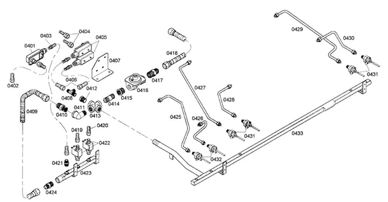 Gas Supply Diagram and Parts List for PRL486EDG03  Thermador Range