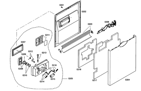 Door Assy Diagram and Parts List for SHE46C02UC 38 Bosch Dishwasher