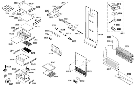 Refrig Assy Diagram and Parts List for B22CS50SNS 01 Bosch Refrigerator