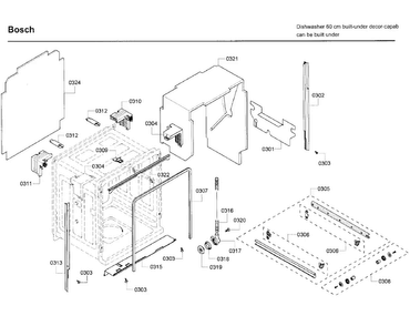 Frame Diagram and Parts List for SHE65P05UC 63 Bosch Dishwasher