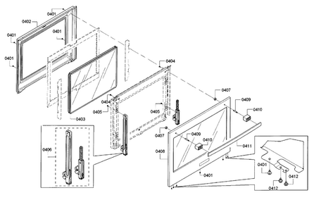 Door Diagram and Parts List for HBL8451UC 01 Bosch Wall Oven