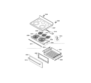 Burners & Broiler Diagram and Parts List for HES5053U 09 Bosch Range
