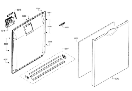 Door Diagram and Parts List for SHE3AR75UC 21 Bosch Dishwasher