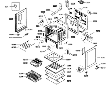Cabinet Assy Diagram and Parts List for HES3063U 01 Bosch Range