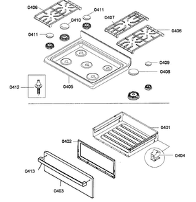 Top/drawer Diagram and Parts List for HGS3053UC 01 Bosch Range
