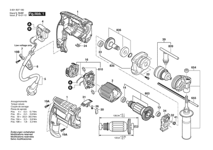 Section 1 Diagram and Parts List for GSB13RE 3601B271L1 Bosch Hammer Drill