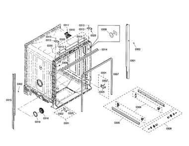 Tub Diagram and Parts List for SHE4AM12UC 01 Bosch Dishwasher
