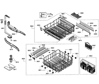 Baskets Diagram and Parts List for SHE55C05UC 57 Bosch Dishwasher