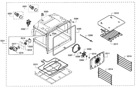 Cavity1 Diagram and Parts List for HBN5620UC 03 Bosch Wall Oven
