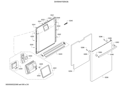 Door/Dispenser Diagram and Parts List for SHXM4AY55N 26 Bosch Dishwasher