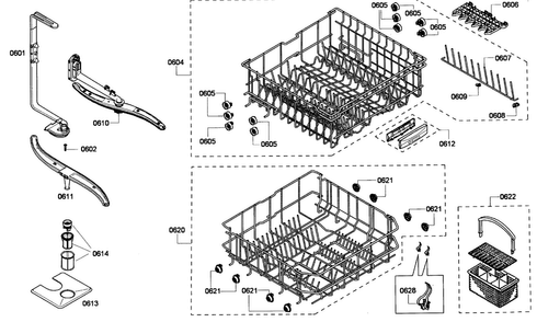 Baskets Diagram and Parts List for SHE43P05UC 58 Bosch Dishwasher