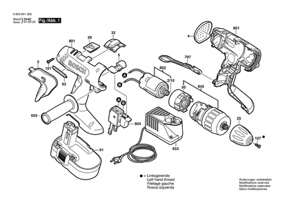 Section 1 Diagram and Parts List for PSB18VE-2 0603941320 Bosch Hammer Drill