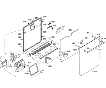 Door Assy Diagram and Parts List for SHX65T55UC 01 Bosch Dishwasher