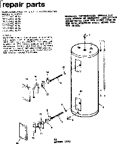 Replacement Parts Diagram and Parts List for 153313440  Kenmore Water Heater