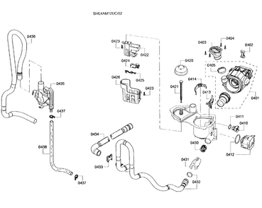 Pump Assy Diagram and Parts List for SHE4AM12UC 02 Bosch Dishwasher