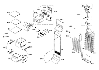 Freezer Assy Diagram and Parts List for B22CS50SNB 03 Bosch Refrigerator