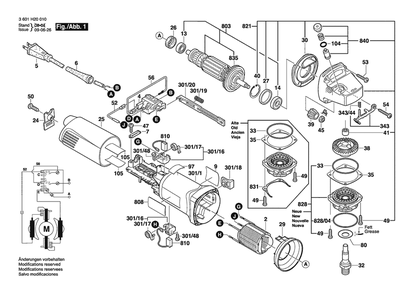 Section 1 Diagram and Parts List for 1810 3601H20010 Bosch Angle Grinder