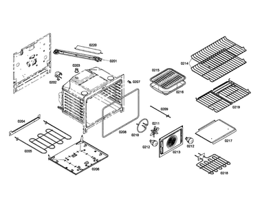 Cabinet/burners/racks Diagram and Parts List for HEI7032U 01 Bosch Range