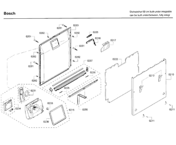 Door Diagram and Parts List for SHV68TL3UC 01 Bosch Dishwasher