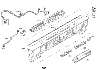 Fascia Panel/Controller Unit Diagram and Parts List for SHPM65W55N 10 Bosch Dishwasher