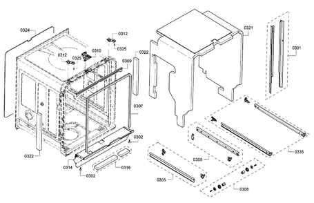 Frame & Cabinet Diagram and Parts List for SHE7PT55UC 03 Bosch Dishwasher