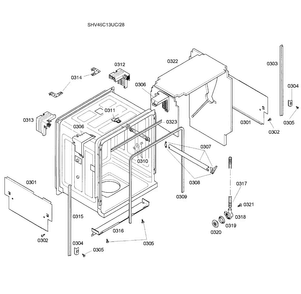Cabinet Assy Diagram and Parts List for SHV46C13UC 28 Bosch Dishwasher