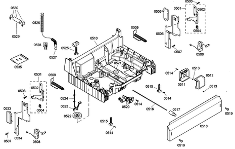 Base Assy Diagram and Parts List for SHE33M06UC 48 Bosch Dishwasher
