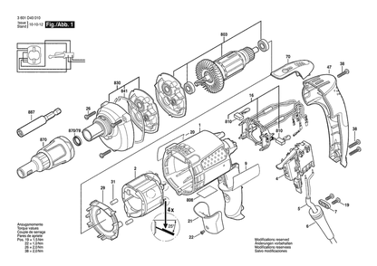 Section 1 Diagram and Parts List for 3601D40010  Bosch Screwdriver
