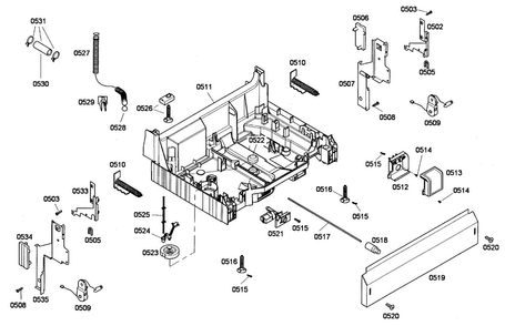 Base Assy Diagram and Parts List for SHE44C07UC 48 Bosch Dishwasher