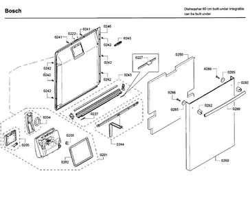 Door Diagram and Parts List for SHX68T56UC 09 Bosch Dishwasher