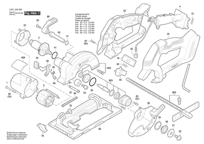 Section 1 Diagram and Parts List for 3601JM3080  Bosch Circular Saw