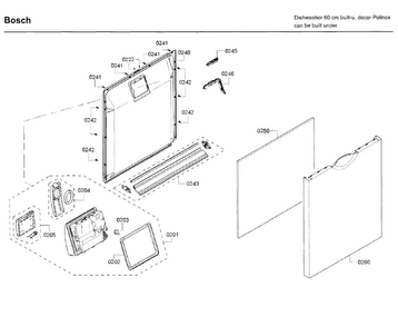 Door Diagram and Parts List for SHE3AR72UC 22 Bosch Dishwasher