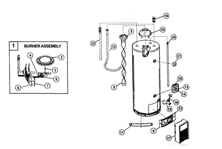 Part Location Diagram of 9003516 Maytag Water heater burner assembly
