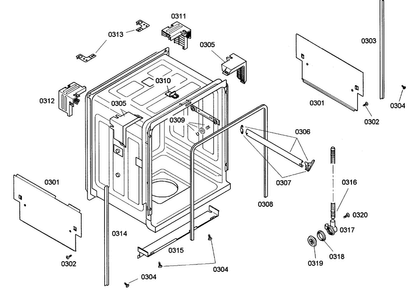Cabinet Diagram and Parts List for SHE42L15UC 36 Bosch Dishwasher