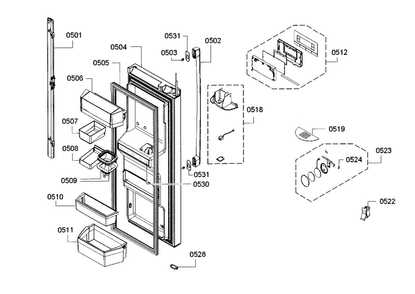 Frdige Door 1 Diagram and Parts List for B26FT70SNS 03 Bosch Refrigerator