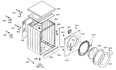 Cabinet Parts Diagram and Parts List for WAS20160UC 01 Bosch Washer