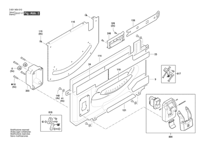 Diagram 2 Diagram and Parts List for GTS15-10 3601M54010 Bosch Table Saw