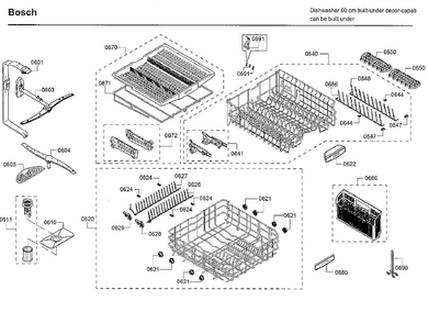 Rack Diagram and Parts List for SHE68T55UC 09 Bosch Dishwasher