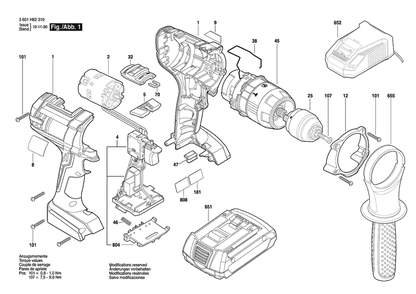 Section 1 Diagram and Parts List for GSB18VE-2-LI 3601H62310 Bosch Hammer Drill