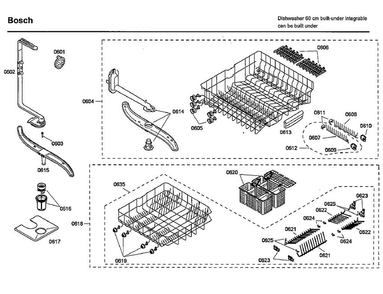 Rack Diagram and Parts List for SHX46L15UC 38 Bosch Dishwasher