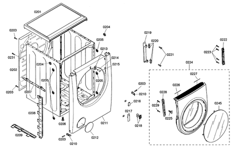 Cabinet Parts Diagram and Parts List for WTMC8521UC 05 Bosch Dryer