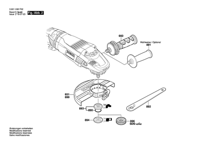 Diagram 2 Diagram and Parts List for GWS24-230LVI 3 601 H93 HE2 Bosch Angle Grinder