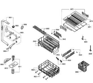 Baskets Assy Diagram and Parts List for SPE68U55UC 30 Bosch Dishwasher