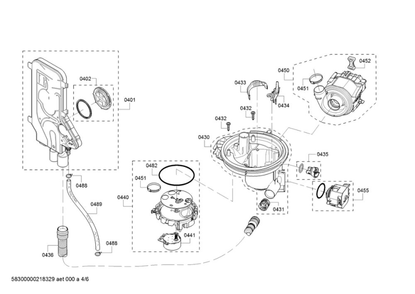Water Inlet/Sump/Water Switch Diagram and Parts List for SHEM63W55N 13 Bosch Dishwasher