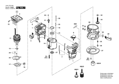 Figure 3 Diagram and Parts List for 3601FC2010 GKF18V-25 Bosch Router