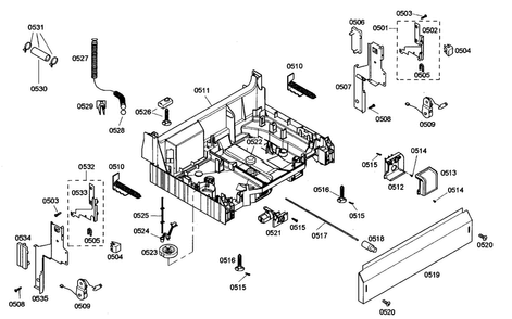 Base Assy Diagram and Parts List for SHE46C02UC 40 Bosch Dishwasher