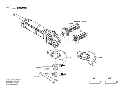 Figure 17 Diagram and Parts List for 3601GD0310 GWS14-50 Bosch Angle Grinder