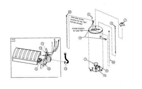 Main Assy Diagram and Parts List for 153556300  Kenmore Water Heater